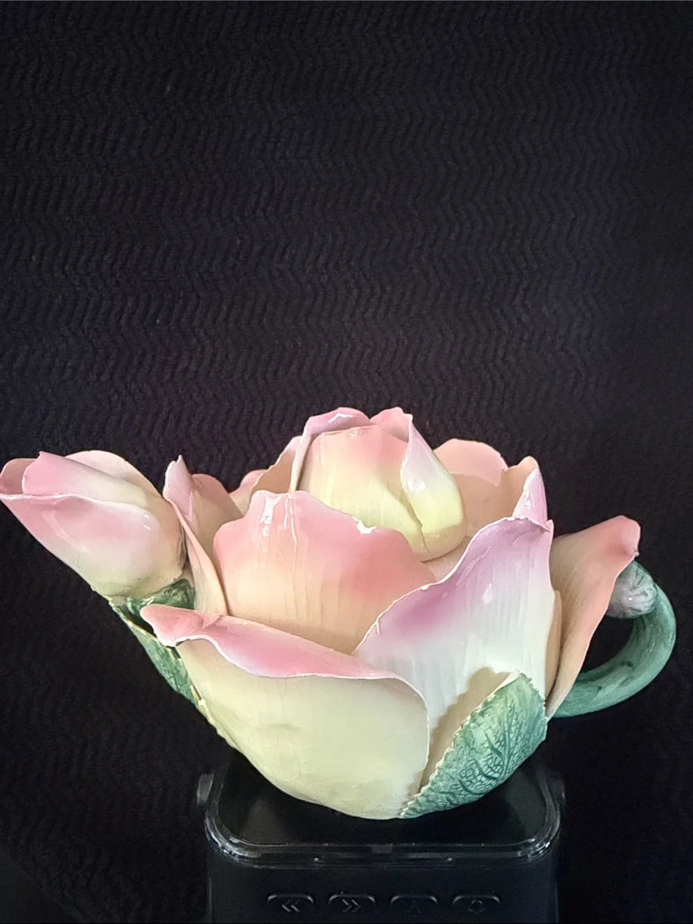 Handcrafted Pink and Cream Porcelain Flower Teapot w/Lid